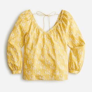 J. Crew Liberty Organic Cotton Floral V-Neck Blouse Top Yellow Women's Size XS